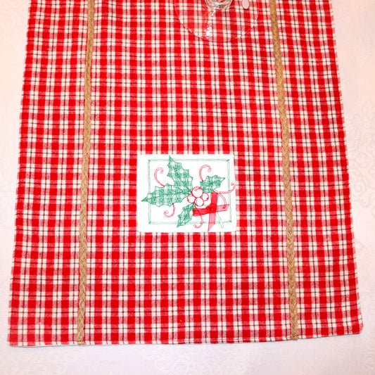 Red Table Runner Green Christmas Holly Embroidery