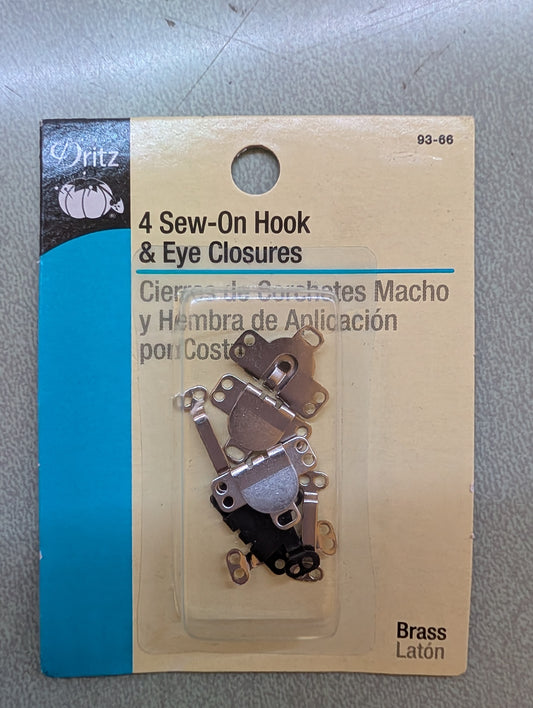 4 Sew-on Hook and Eye Closures - Sewing Notion