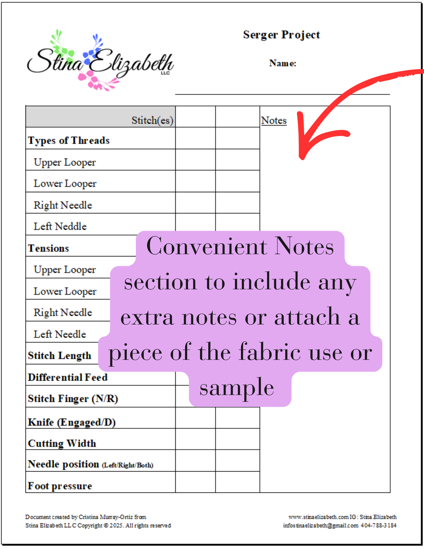 Serger Sewing Project Template Printable