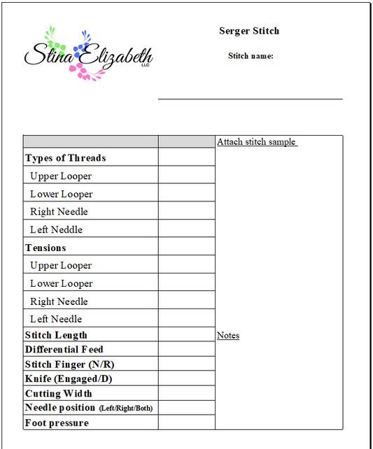 Serger Sewing Stitch Template- Printable
