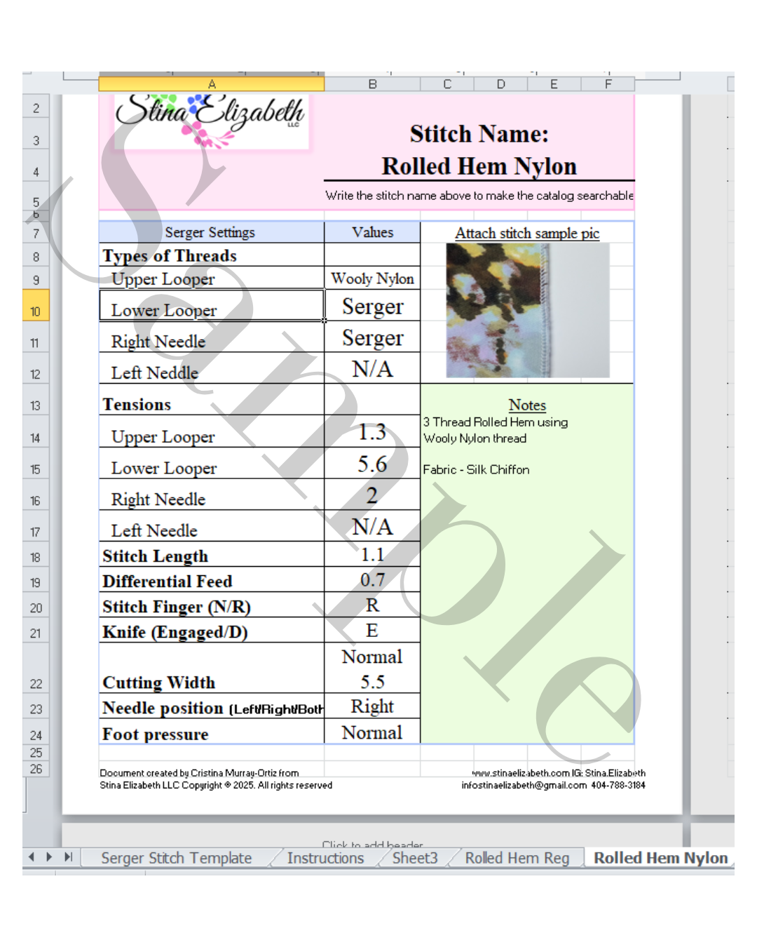 Serger Stitch Template Digital Catalog