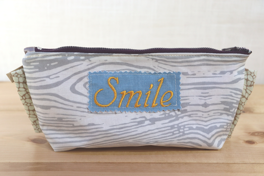 Zipper Pouch Bag - Embroidery Smile Gray