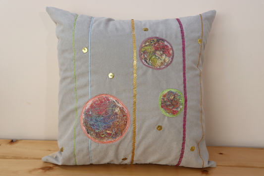 Throw Pillow Cover - Colorful with Orange Circle