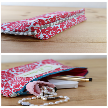 Zipper Pouch Bag - Embroidery Glam Pink