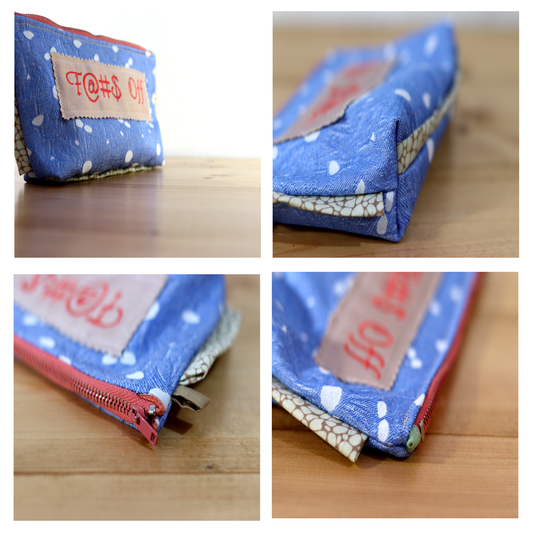 Zipper Pouch Bag - Blue Embroidery F@#& Off