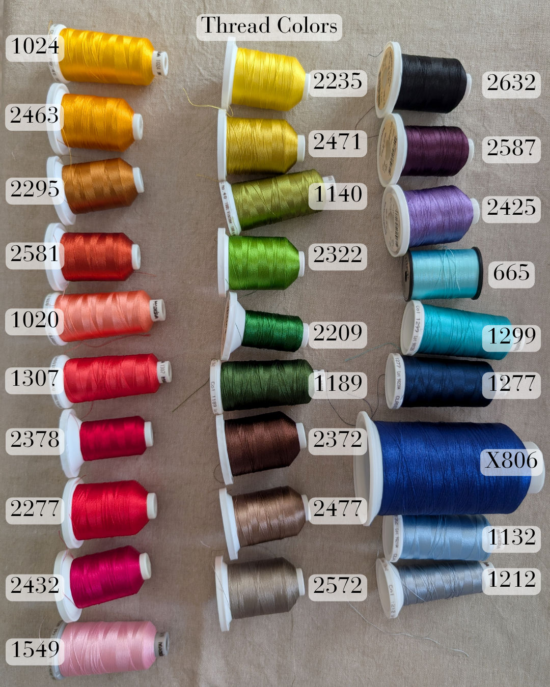 Thread sample colors for personalization.