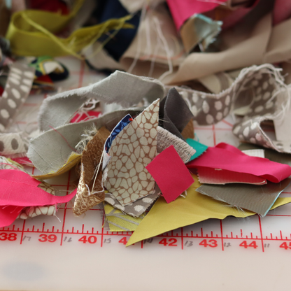 Fabric pieces and scraps in different colors and sizes