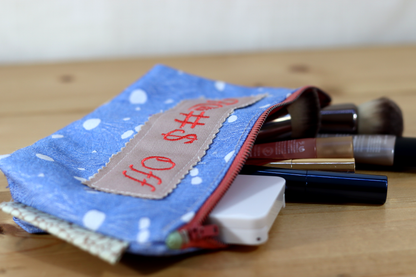 Zipper Pouch Bag - Blue Embroidery F@#& Off