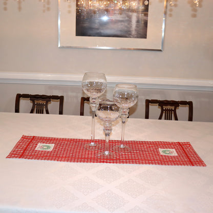 Table Runner Christmas Wreath Embroidery Red Trim