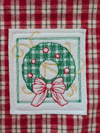 Table Runner Christmas Wreath Embroidery Red Trim