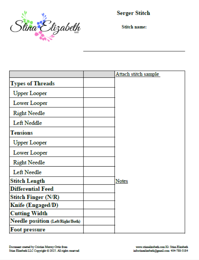 Serger Stitch Template