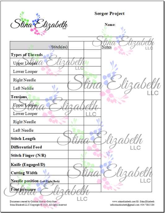 Serger Sewing Project Template Printable