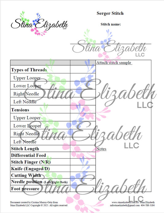 Serger Sewing Stitch Template- Printable