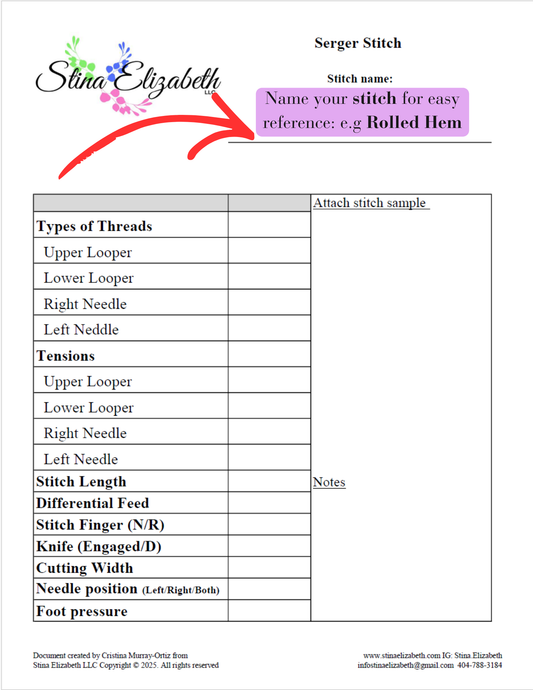 Serger Sewing Stitch Template- Printable