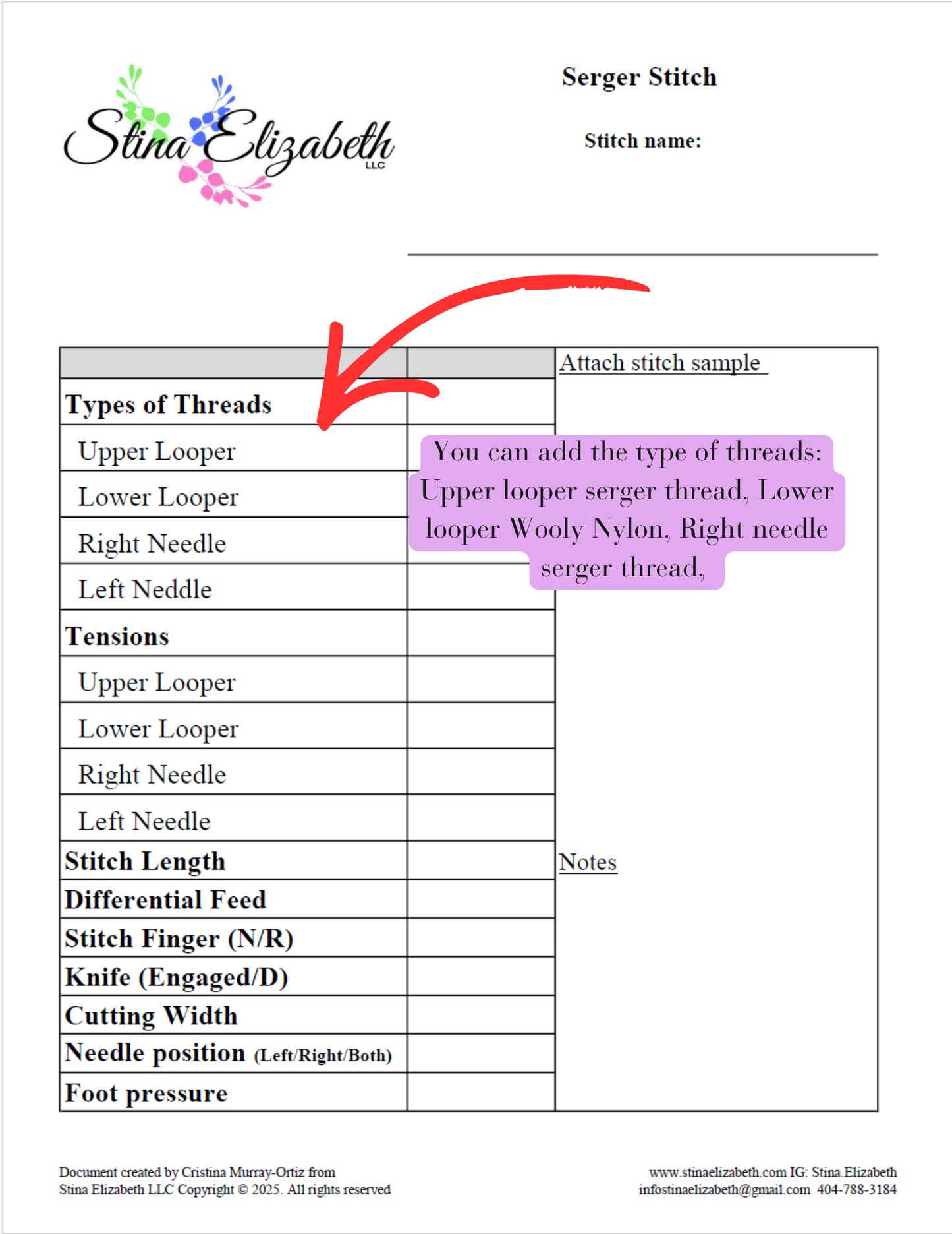 Serger Sewing Stitch Template- Printable