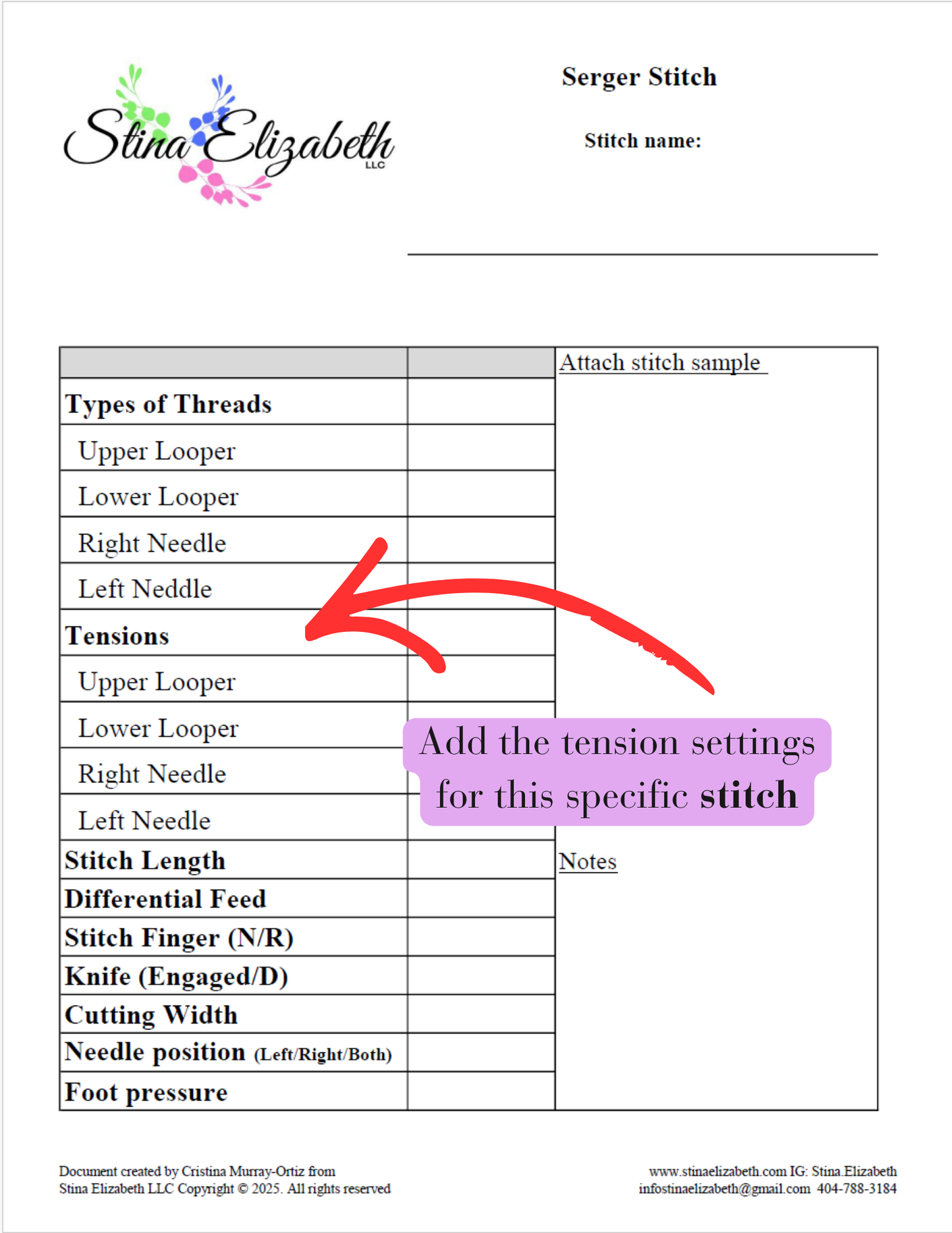 Serger Sewing Stitch Template- Printable