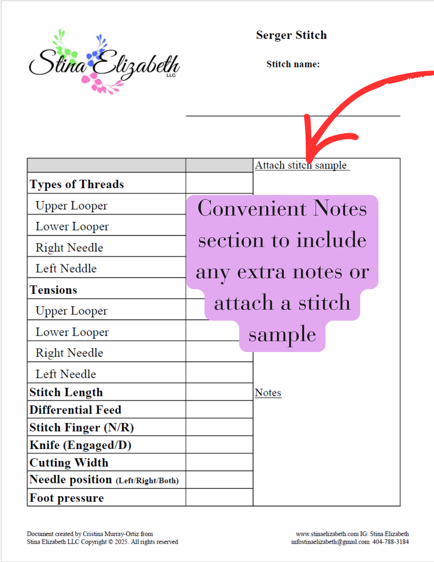 Serger Sewing Stitch Template- Printable