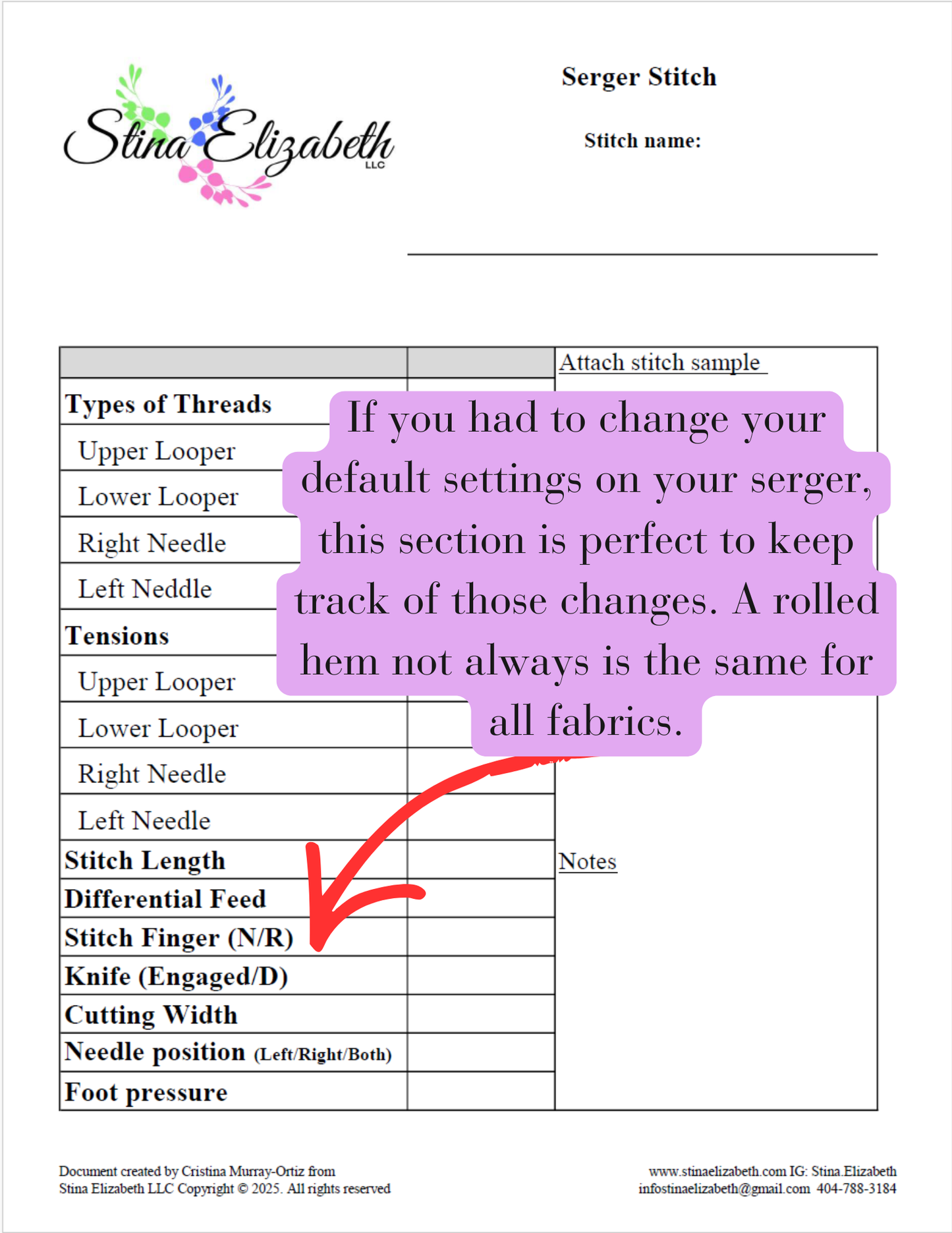 Serger Sewing Stitch Template- Printable