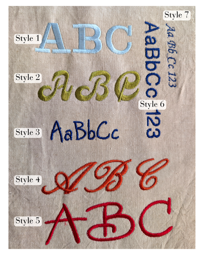 Sample of font styles for personalization.