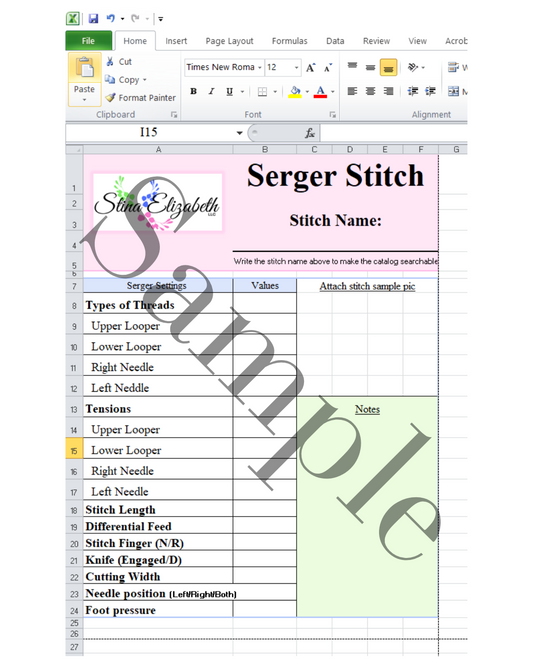 Serger Stitch Template Digital Catalog