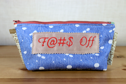 Zipper Pouch Bag - Blue Embroidery F@#& Off