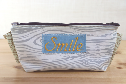 Zipper Pouch Bag - Embroidery Smile Gray