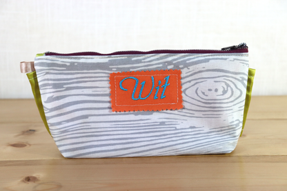 Zipper Pouch Bag - Embroidery Wit Gray
