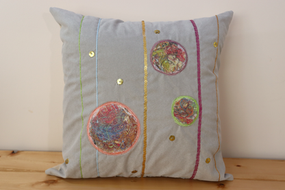 Throw Pillow Cover - Colorful with Orange Circle
