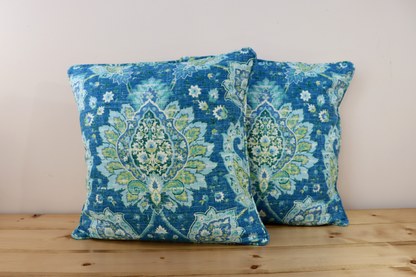 Throw Pillow Cover - Blue and Green Print