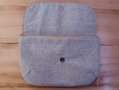 Open gray handbag clutch with flap 